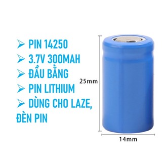 Pin sạc lithium icr 14250 3.7v 300mah đầu bằng và khay sạc dùng cho đèn laze, đèn pin - đồ chơi x