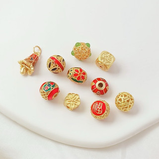 Charm viên bi hoa văn, bi kim tiền mic vòng 8-10li titan bền đẹp