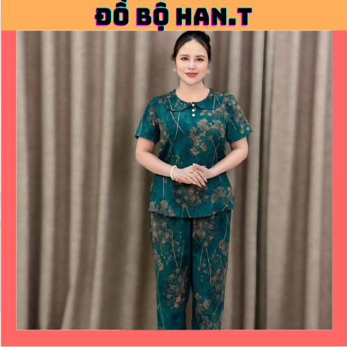 Bộ đồ trung niên lụa mango cao cấp tay ngắn cổ tròn quần dài ( cổ bèo ) HAN.T SHOP