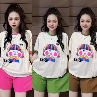 Set Đồ Bộ Nữ Quần Đùi Chất Cotton Áo In SMILE Bigsize Mặc Nhà Đi Chơi Đẹp