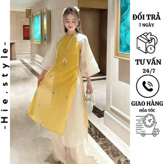 Áo dài cách tân vàng phối điệu đà hiện đại duyên dáng, thêu hoa tỉ mỉ, siêu xinh Bridgerton group
