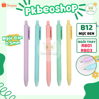  Combo bút bi gel bấm nhiều màu macaron Béo shop ngòi 0.5mm viết mực đen ngẫu nhiên B12 