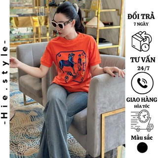 Áo phông màu cam hình ngựa  Bridgerton group hot hàng thiết kế siêu xinh