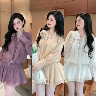 Váy tơ xòe bồng hoa cổ đính ngọc trai annastore, váy tơ xòe bồng hoa cổ đính ngọc trai phù hợp đi tiệc tùng sự kiện