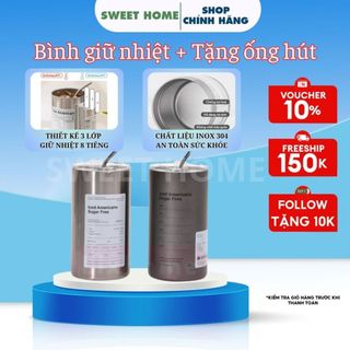 Bình nước giữ nhiệt Iced Americano SWEET HOME làm bằng inox 304 chống rỉ có nắp kín chống rò rỉ tặng kèm ống hút