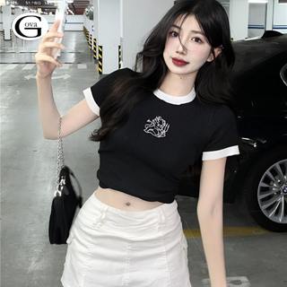 Áo Crcroptop Ôm Body Nữ DEVIL THÊU Cổ Tròn Tay Ngắn, Áo Thun Crcroptop Kiểu In Họa Tiết