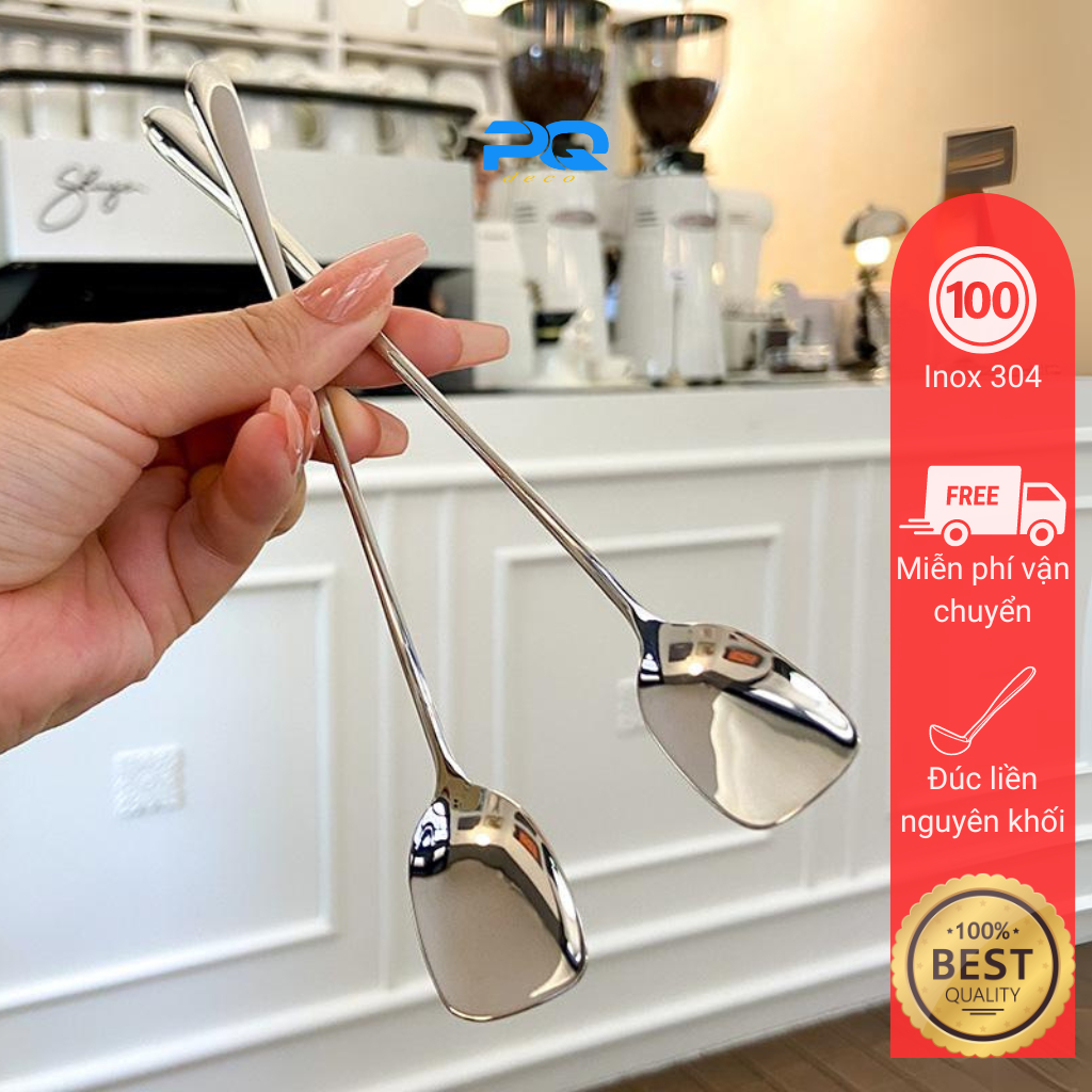 Muỗng thìa cafe có tay cầm dài inox 304 Thìa khấy Muỗng gia vị đá mật ong hoa quả dầm sinh tố 18/10 BT06