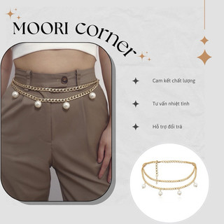 Belt xích đính ngọc trai nhân tạo/ Thắt lưng kim loại/ Đai váy lồng 2 dây tiểu thư dành cho phái nữ - Phụ kiện Moori