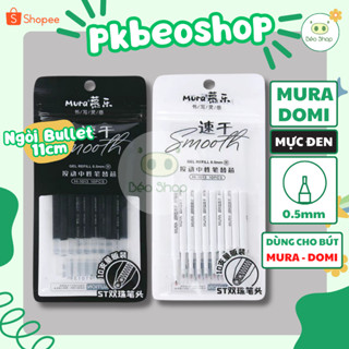 Túi 10 ngòi bút gel 0.5mm MURA DOMI 11cm Pkbeoshop ruột bút mực đen dùng cho bút bấm đầu bullet ST