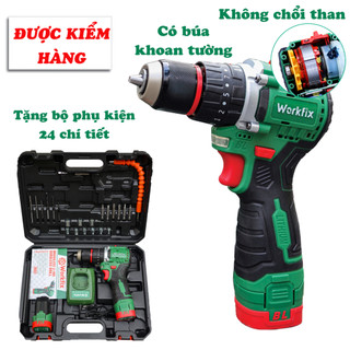 Máy Khoan Workfix, 16.8v, 3 Chức Năng Khoan Tường, Bắt Vít, Khoan Sắt, Tặng Kèm Phụ Kiện 24 Chi Tiết 16100BL