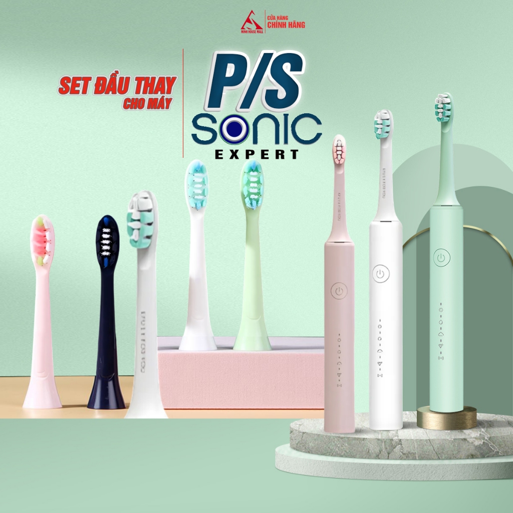 Cho máy P/S PS Sonic Expert, Set bộ 2 đầu bàn chải đánh răng điện thay thế Minh House