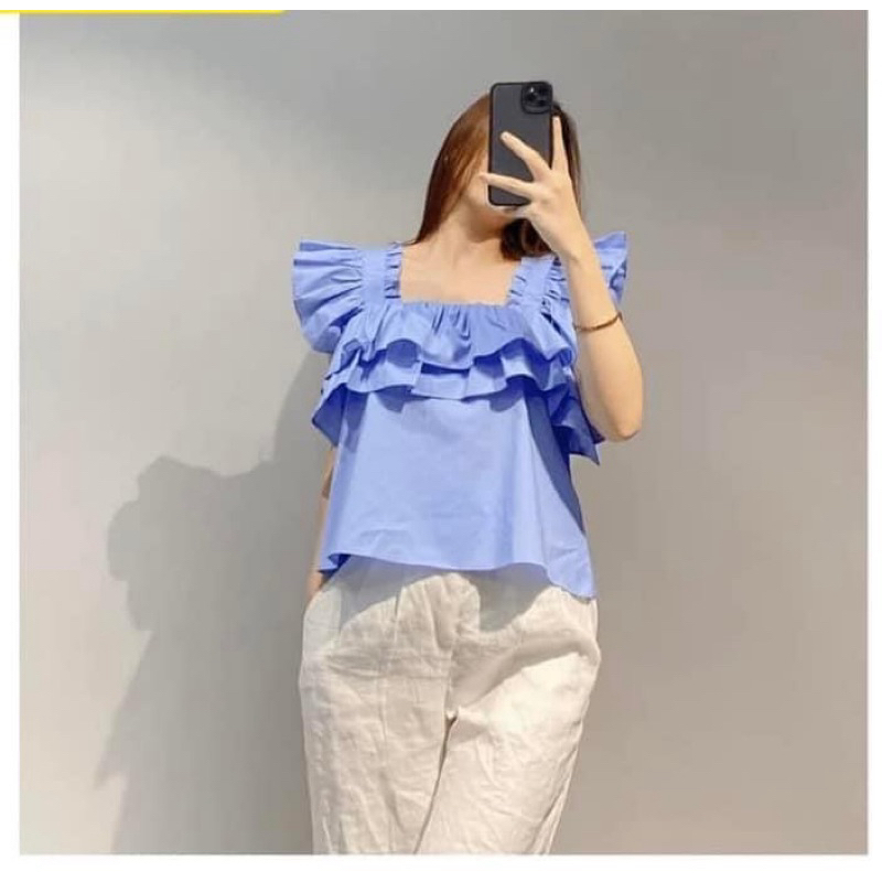 Áo Hobbs xanh nhạt tay bồng