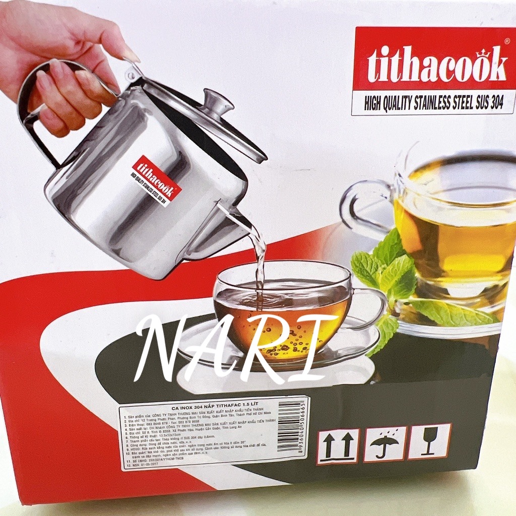 Ca inox, ca nước có nắp SUS 304 - bình trà inox 304 có nắp 1.5 lít - gia dụng Nari