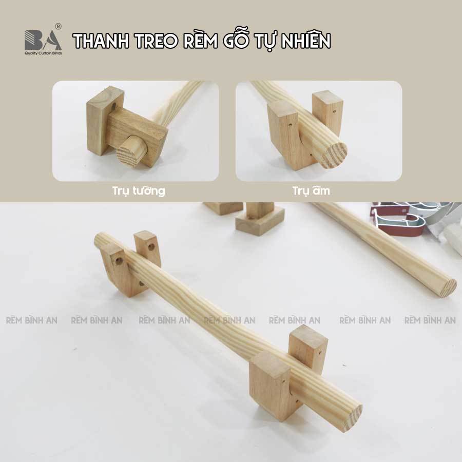 Thanh Treo Rèm Gỗ Thông Màu Tự Nhiên và Thanh Phụ Kiện Rèm Mộc Natural từ Rèm Cửa Bình An