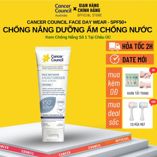 Kem Chống Nắng Cancer Council Face Day Wear Moisturiser Matte Invisible SPF50+/PA++++ 75ml, Dưỡng Ẩm, Dịu Nhẹ-NHÃN XANH