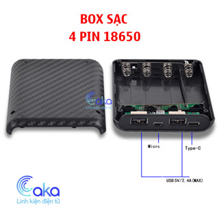 Vỏ Box sạc pin dự phòng 4 Pin 18650 cổng Type C - Cổng Micro 2.4A Cố định vít tiện dụng