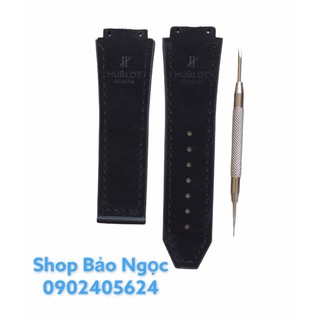 GIÁ ĐỘC NHẤT Dây đồng hồ cao cấp H.U.B nam size 42 - Da lộn kim cương đen size 19x25x22mm