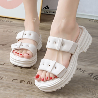 Dép sandal 2 quai phong cách Hàn Quốc, dép quai ngang họa tiết lỗ trên quai Đức Phúc