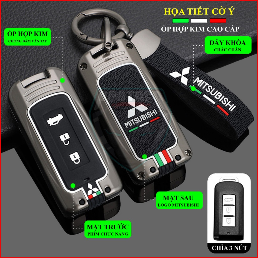 Ốp Chìa Khóa Xe Mitsubishi Xpander, Outlander, Attrage Pajero Sport Mirage, Triton Họa Tiết Cờ Ý Sang Trọng