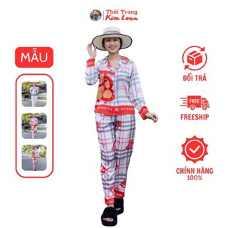 Đồ bộ Pijama nữ tay dài nhiều màu phối hoạ tiết sang trọng, chất liệu lụa latin cao cấp - [N4,N5,N19,C8,T78]