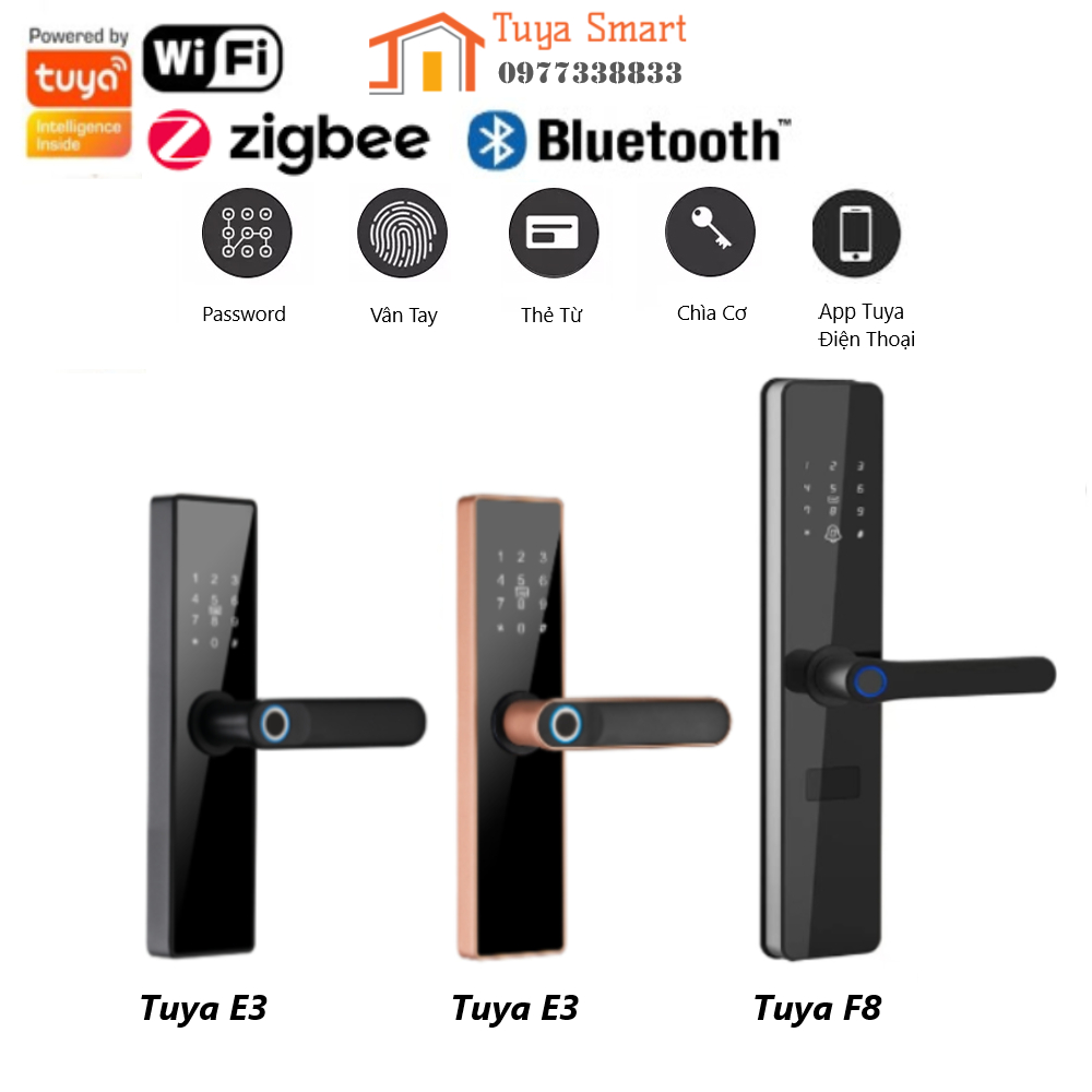 Khóa vân tay Tuya Wifi / Zigbee cửa gỗ, nhôm, nhựa, sắt... mật khẩu điện tử chống trộm khóa thông minh kỹ thuật số