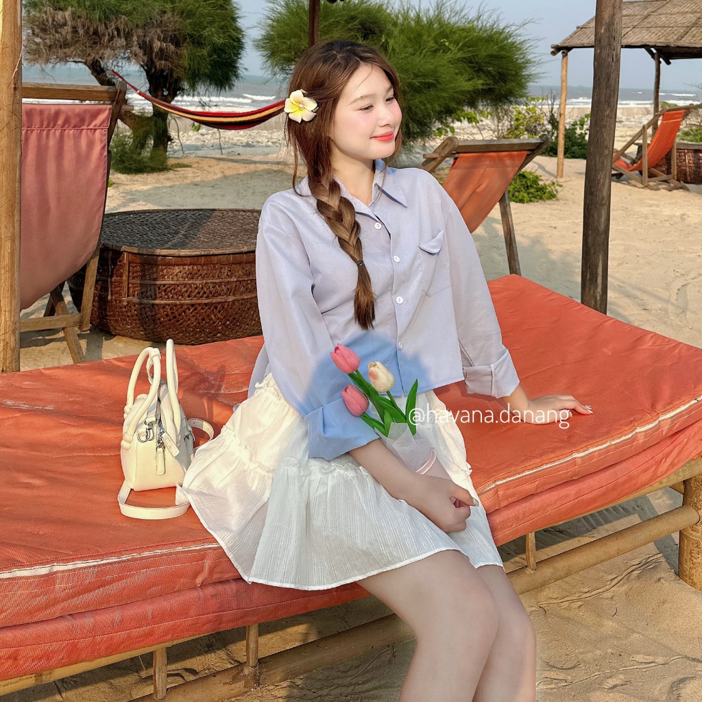 Áo sơ mi dài tay form croptop phối 1 túi bẻ HAVANA AO174
