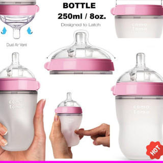 Bình sữa comotomo silicon 150ml/250ml chính hãng cho bé siêu mềm - tặng kèm tay cầm