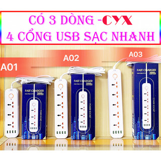 [FREESHIP] Ổ CẮM ĐIỆN CYX A01, A02, A03 CHÍNH HÃNG 4 CỔNG USB SẠC NHANH
