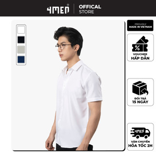 Áo Sơ Mi Nam Trơn Tay Ngắn 4MEN SM087 cổ Đức form regular, vải lụa chéo mềm mịn, hạn chế nhăn, thanh lịch, hiện đại