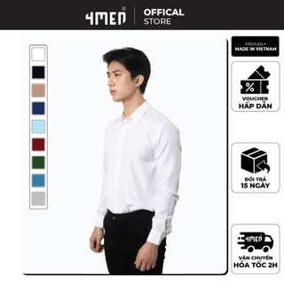 Áo Sơ Mi Nam Dài Tay Đẹp 4MEN SM088 vải lụa chéo hạn chế nhăn, mềm mịn, form regular trơn màu thanh lịch, hiện đại