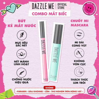 DAZZLE ME Combo Mắt Biếc Keo Lì Không Lem Bút Kẻ Mắt Dạng Lỏng Không Thấm Nước + Mascara Chuốt Mi