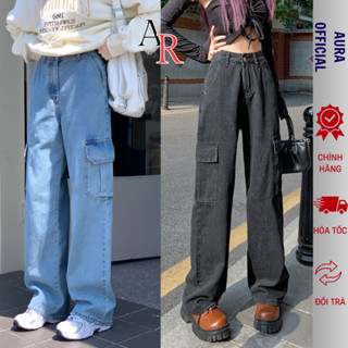 Quần Jean nữ 2 túi hộp ống rộng cạp cao Avocado quần bò nữ ống rộng năng động và trẻ trung