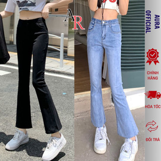 Quần jean ống loe nữ co giãn Avocado ôm chân, quần bò ống đứng cạp cao gấu tua rua