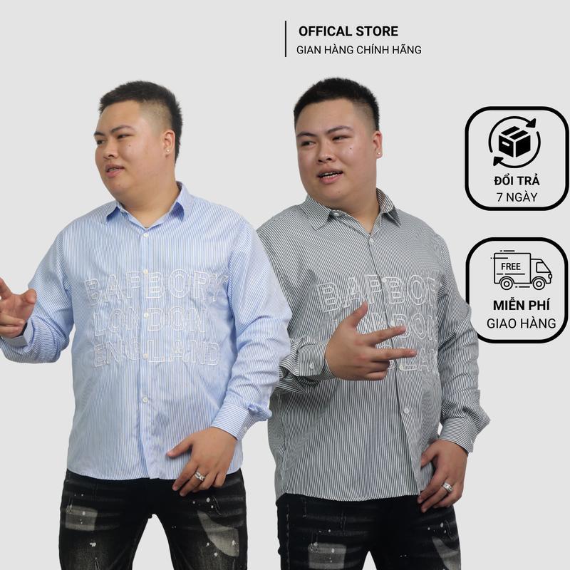Áo sơ mi nam bigsize dài tay thêu chữ kẻ sọc dọc xanh đen BS COUTURE