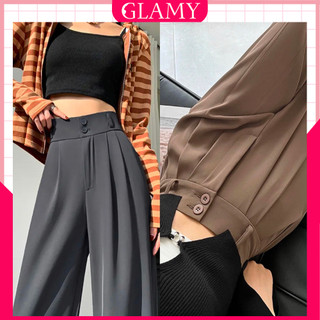 Quần ống suông culottes dài 100cm cạp bản to 7 phân 2khuy siêu Hot GLAMY QD46