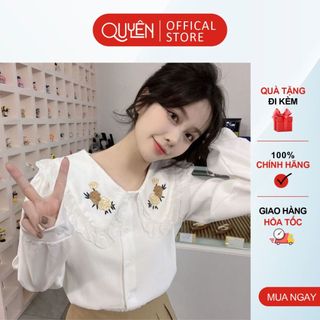 Áo sơ mi công sở nữ màu trắng, tay dài, cổ đức cài nơ xinh xắn 093