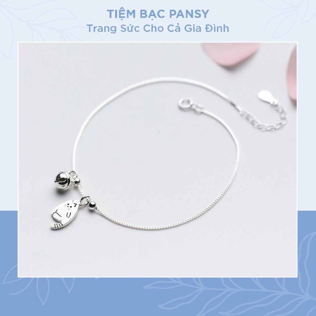 Lắc tay bạc nữ PANSY mèo bụng bự mix chuông nhỏ ngộ nghĩnh - Vòng tay bạc cao cấp