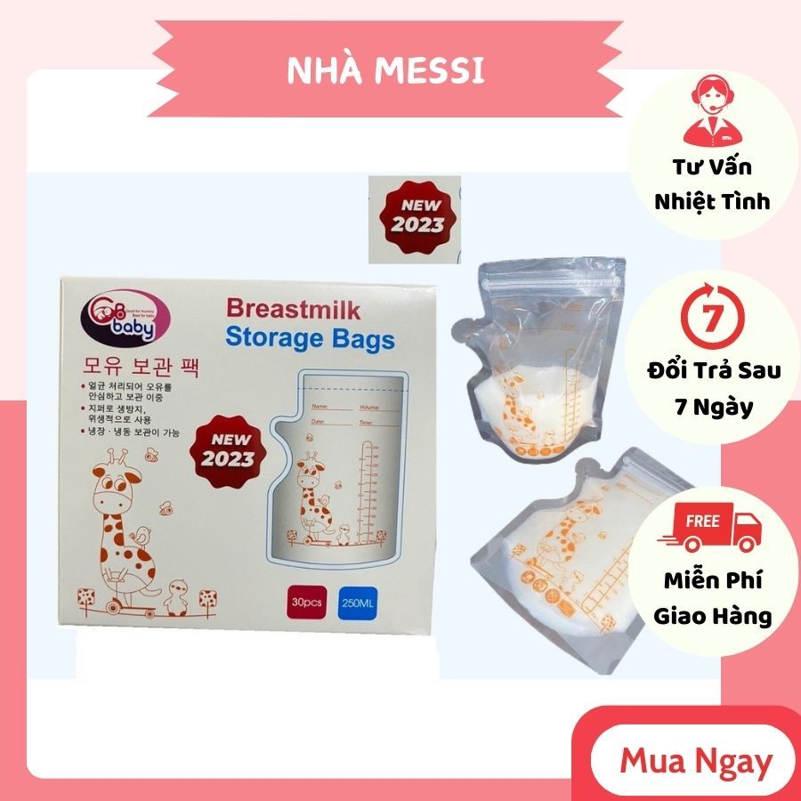 Túi Trữ Sữa GB BABY Hàn Quốc 250ml Có Vòi 2 Khoá Zip Hình Hươu Cho Bé - Hộp 30 Túi Mẫu Mới