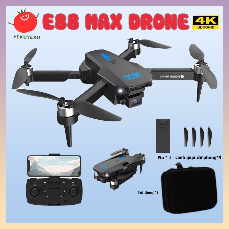 Flycam E88 max, play cam động cơ không chổi than camera kép full HD, máy bay điều khiển từ xa, flycam mini cao cấp