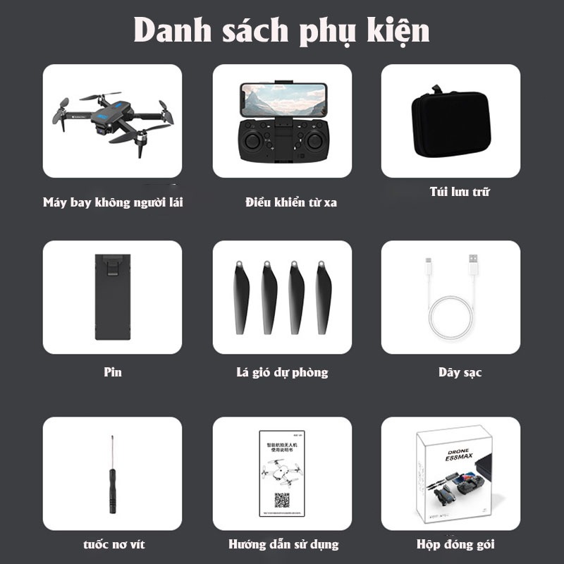 Flycam E88 max, play cam động cơ không chổi than camera kép full HD, máy bay điều khiển từ xa, flycam mini cao cấp | BigBuy360 - bigbuy360.vn