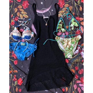 2HAND- ĐẦM HAI DÂY LEN MÓC CROCHET HOẠ TIẾT THỔ CẨM & BIKINI ĐỒ BƠI 2MẢNH Y2K TỰ PHỐI ĐI BIỂN TROPICAL VINTAGE