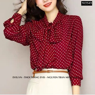 [EVIS.VN] Sơ mi chấm bi lụa cao cấp mặc mát TK2343