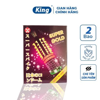 Bao cao su gai bi râu Super Gold hộp 2 cái, bao cao su bi gân gai lớn kéo dài quan hệ