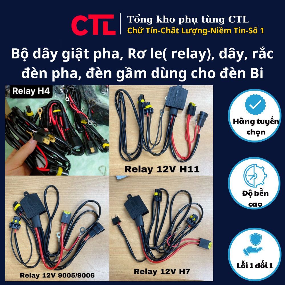 Bộ dây giật pha, Rơ le( relay), dây, rắc đèn pha, đèn gầm dùng cho đèn Bi