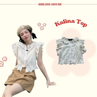 Áo ngắn tay phối bèo form ngắn chất vải ren hoa kem KALINA TOP - Sibling House