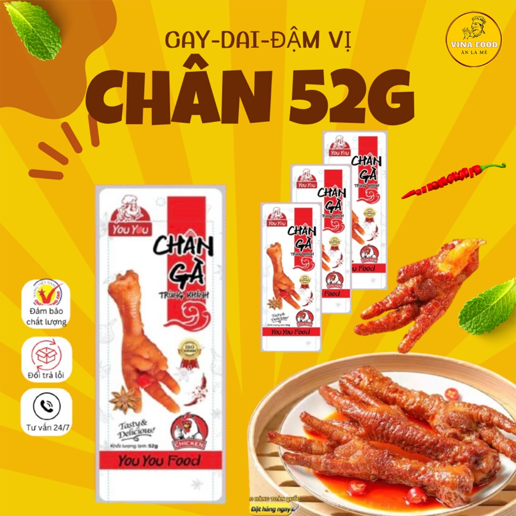 {Combo} 20 Chân gà Trùng Khánh 52g - YouYou Food  Việt Nam - Cay, ngon, giòn, đậm vị tứ xuyên