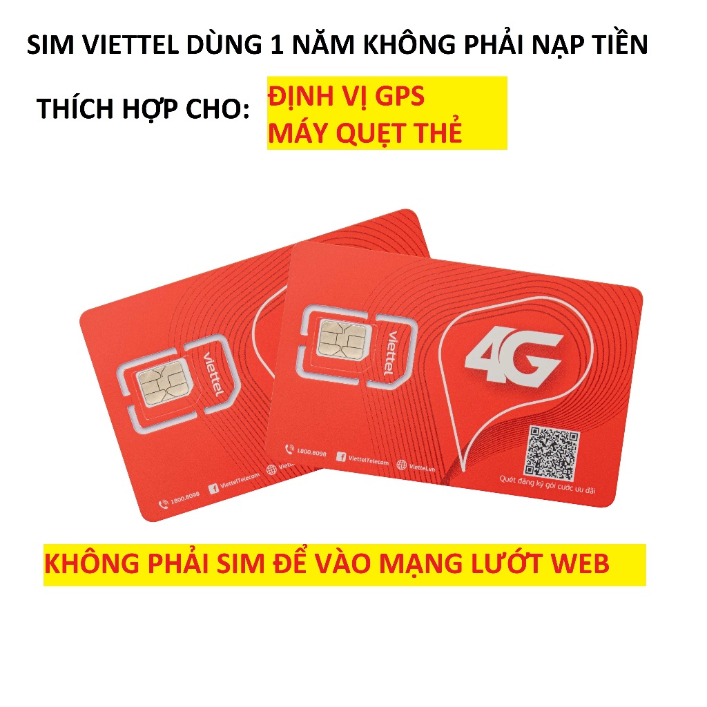 Sim 4G Viettel, Mobifone dùng cho thiết bị định vị GPS trọn gói 1 năm không cần nạp tiền, cam kết bảo hành 12 tháng