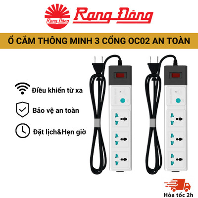 Ổ cắm thông minh Rạng Đông 3 cổng OC02- Công tắc kết nối Wifi điều khiển từ xa tiện lợi dài 3m 5m bảo vệ an toàn