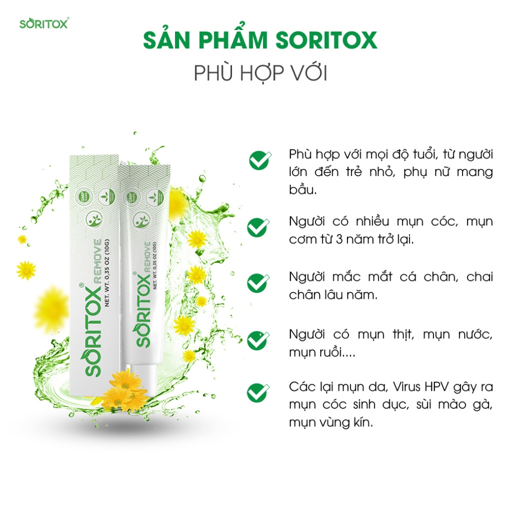 Gel tẩy Mụn cóc, Mụn do HPV gây ra, Mụn cơm, Mắt cá chân, Chai chân chiết suất thảo mộc - SORITOX REMOVE 10GR