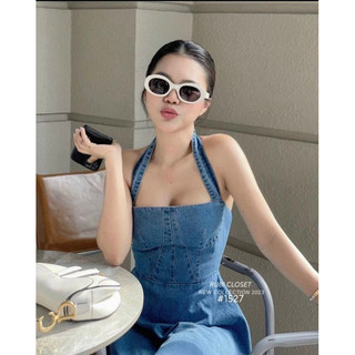 ĐẦM JEANS CỔ YẾM HỞ LƯNG